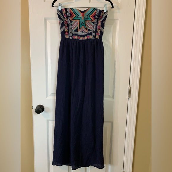 Maurice’s Strapless Aztec Pattern Detail Navy Blue Maxi Dress, Size M - Picture 12 of 12
